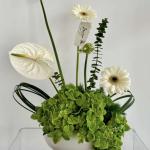 Vase  Boll vase with green and special White flowers